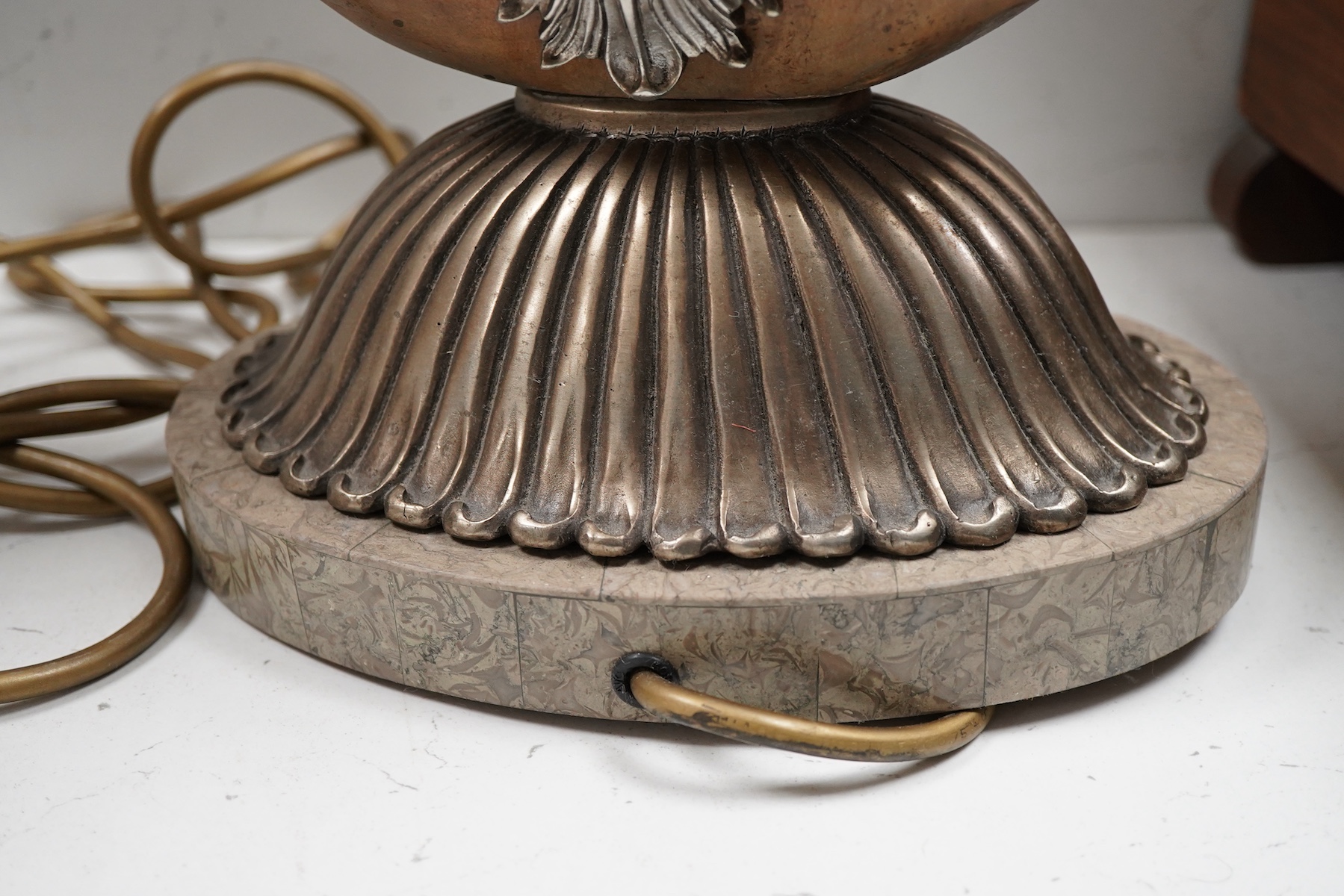 A pair of Maitland-Smith lyre shaped tablelamps